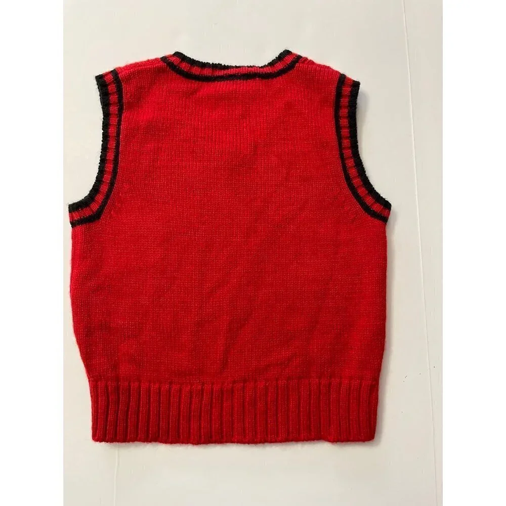SAMARA V-Neck Pullover Sweater Vest Boy's Size 24 Months Red Navy Trim Christmas